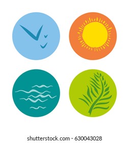 Four eco icons. Simple round symbols. Vector flat template.