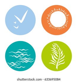 Four eco icons. Simple round symbols. Vector flat template.
