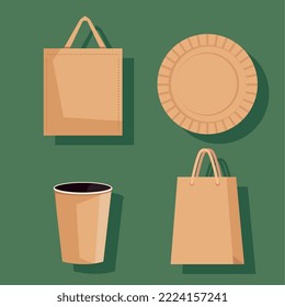 cuatro iconos de conjunto de empaque ecológico
