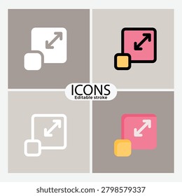 Four editable icons depict file upload with arrow direction and color variations