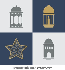 four eid mubarak set icons