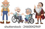 Four elderly characters, diverse and animated