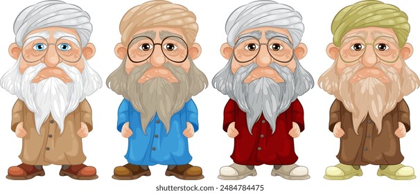 Four elderly men with beards and glasses