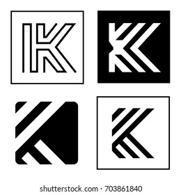 Four Elegant Abstract Lines and Square K Letter Logo Set 