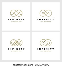 Four elegant infinity logo design templates. Eternity symbol set.