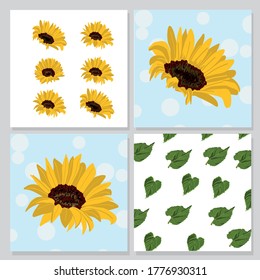 Four elegant paintings were drawn with water-color for sunflower in different angles