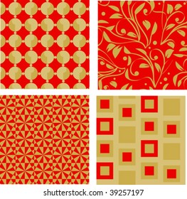 four elegant red and gold seamless patterns
