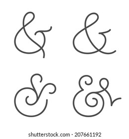 Four elegant and stylish custom ampersands for wedding invitation or business card. Vector illustration