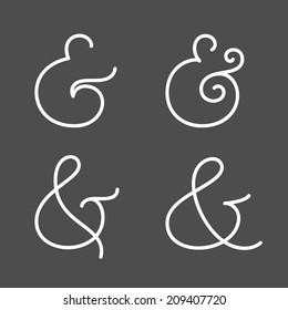 Four elegant & stylish custom ampersands for wedding invitation. Vector illustration