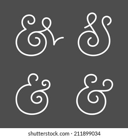 Four elegant and stylish custom ampersands for wedding invitation or business card. Vector illustration