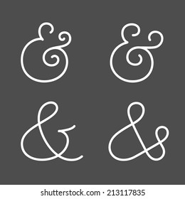 Four elegant and stylish custom ampersands for wedding invitation or business card. Vector illustration