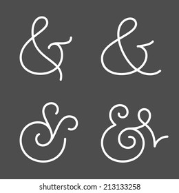 Four elegant and stylish custom ampersands for wedding invitation or business card. Vector illustration