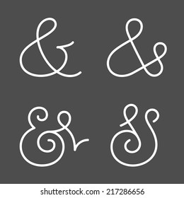 Four elegant and stylish custom ampersands for wedding invitation or business card. Vector illustration