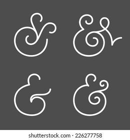 Four elegant and stylish custom ampersands for wedding invitation or business card. Vector illustration