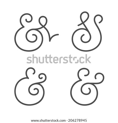 Four elegant and stylish custom ampersands for wedding invitation or business card. Vector illustration