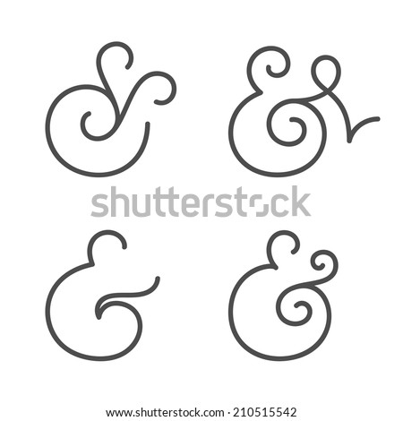 Four elegant and stylish custom ampersands for wedding invitation or business card. Vector illustration