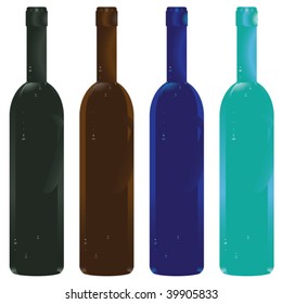 four elegant wine bottles