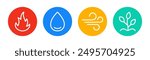 Four element icon set. 4 elements of nature power. Fire, water, earth and air. Vector.