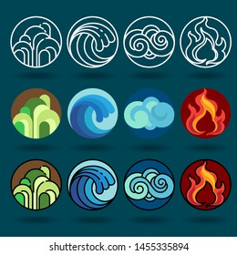 Four element icon set vector and illustration.Flat and line art styles - Vector