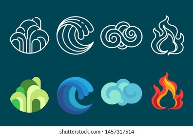 Four element icon set vector and illustration.Flat and line art styles - Vector