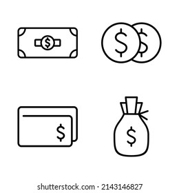 four element money icon set outline style