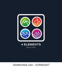 Vector del logotipo del icono de naturaleza de cuatro elementos. Resumen El viento, el aire, el fuego, el agua, el concepto de diseño de símbolos de la tierra.