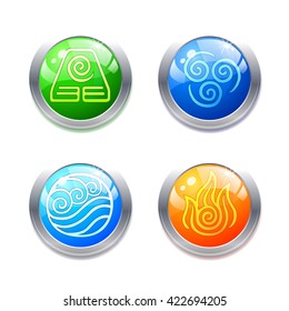 Four elements abstract symbols and alternative energy icons on white background. Template for business, brochure, presentation, environmental and ecology themes. Buttons