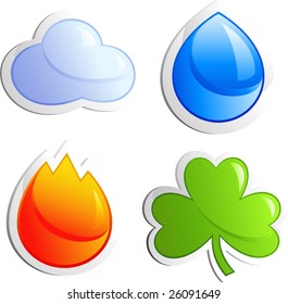 Four elements, air, water, fire, clover, isolated on white, vector