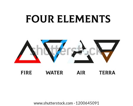 four elements alchemical symbols fire water air terra vector icons