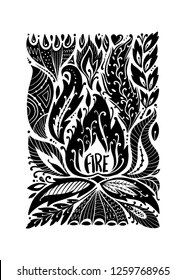 Four elements concept. Fire design background. Black silhouette