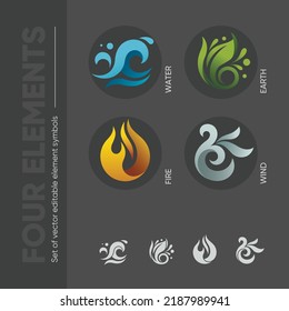 Four elements earth water fire air vector symbols ecology weather logos icons set