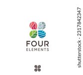 Four elements ecology astrology fire water air earth wind leaf drop vector logo
