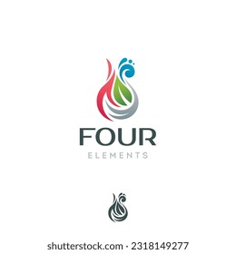 Four elements ecology astrology fire water wind earth leaf drop air vector logo