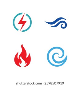 Four Elements Energy Symbol Vector Set.