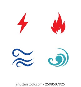 Four Elements Energy Symbol Vector Set.