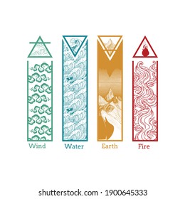 The Four Elements: Fire, Air, Earth, and Water, Vector  illustration color