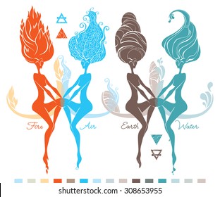 Four Elements. Fire, Water, Air, Earth.