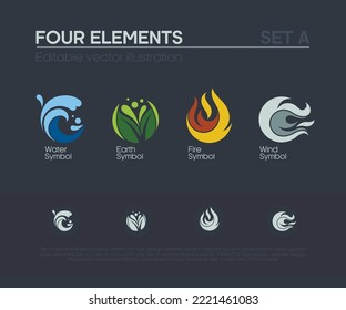 Four elements fire water wind air earth vector set