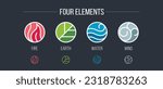 Four elements harmony astrology ecology fire water wind earth icons set vector logo