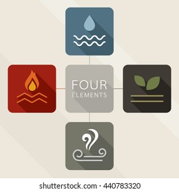 Four Elements Icons, Flat Design, Mind map style.