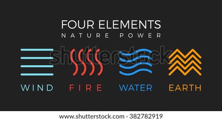 Four elements icons, line symbols. Vector logo template.  Wind, fire, water, earth symbol. Pictograph.