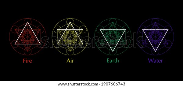 Four Elements Icons Line Triangle Round Stock Vector (Royalty Free ...