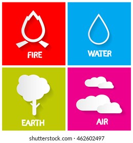 Four Elements Icons Set. Fire - Water - Earth and Air Illustration.
