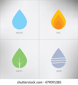 Four elements icons, symbols. Vector logo template. Wind, fire, water, earth symbol