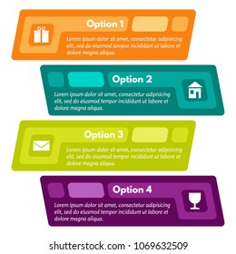 Four elements of infographic design with icons. Step by step infographic design template. Vector illustration
