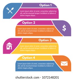 Four elements of infographic design with icons. Step by step infographic design template. Vector illustration
