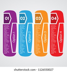 Four elements of infographic design. Step by step infographic design template. Vector illustration
