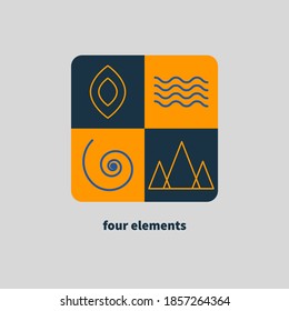 Four Elements Logo. Fire, Water, Air And Earth Abstract Line Icon. Vector Illustration