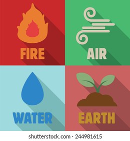 four elements long shadow flat, vector symbols