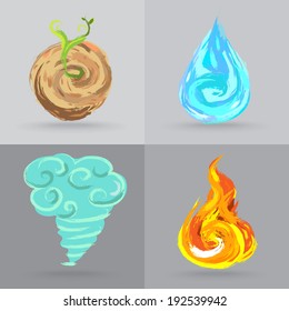 Four elements of nature: air, earth, fire, water.